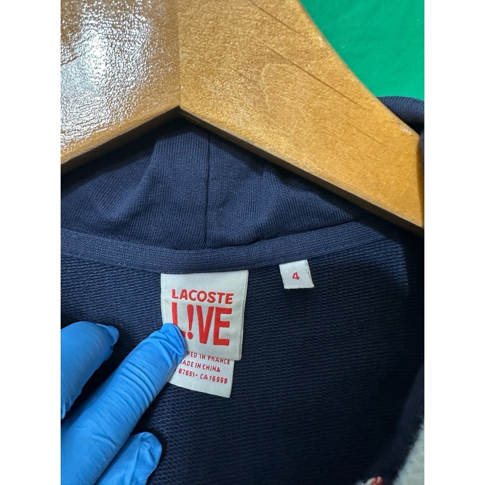 Lacoste LIVE Navy Full Zip Hoodie Crocodile Logo Drawstring Size 4 - Picture 2 of 9